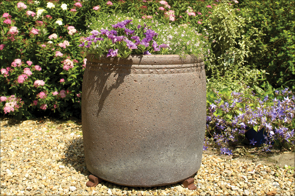 Old Stone Cylinder Garden Pot
