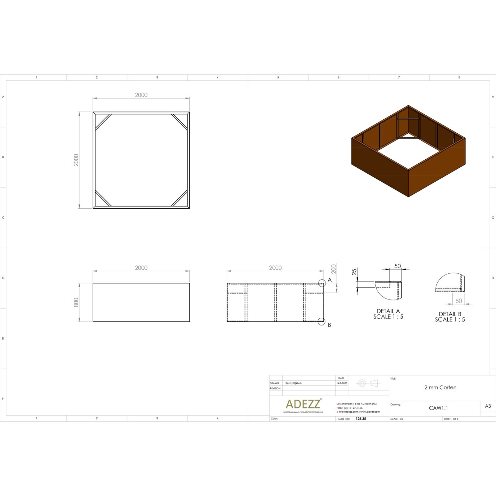 Adezz Corten Steel Carrez Square Bottomless Vegetable Planter Sizes L Cm X D Cm X