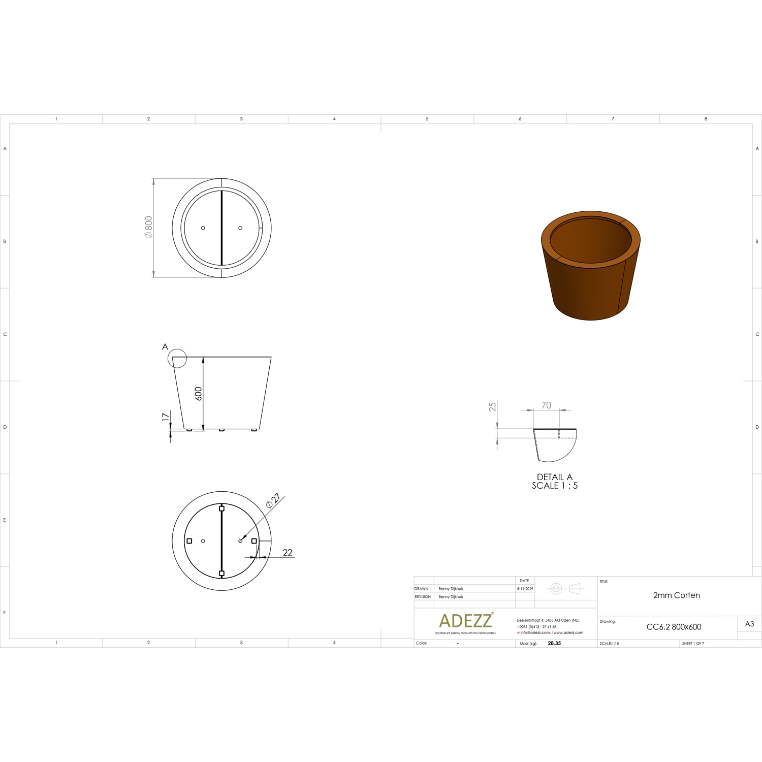 ADEZZ Corten Steel CONIC Planter 11 Sizes D80cm X H60cm No Thank