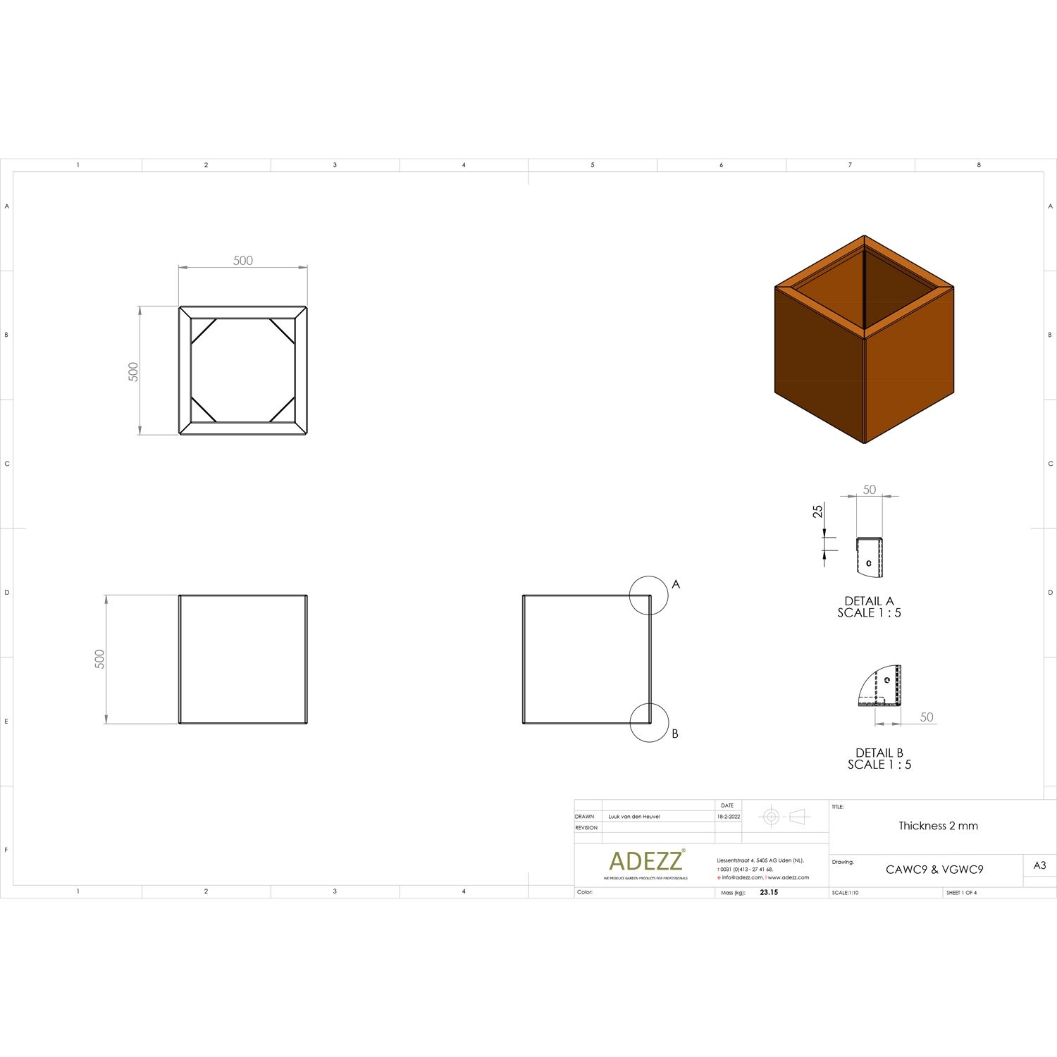 Adezz Corten Steel Connect Flat Pack Carrez Cubed Planter Sizes L Cm X D Cm X H Cm