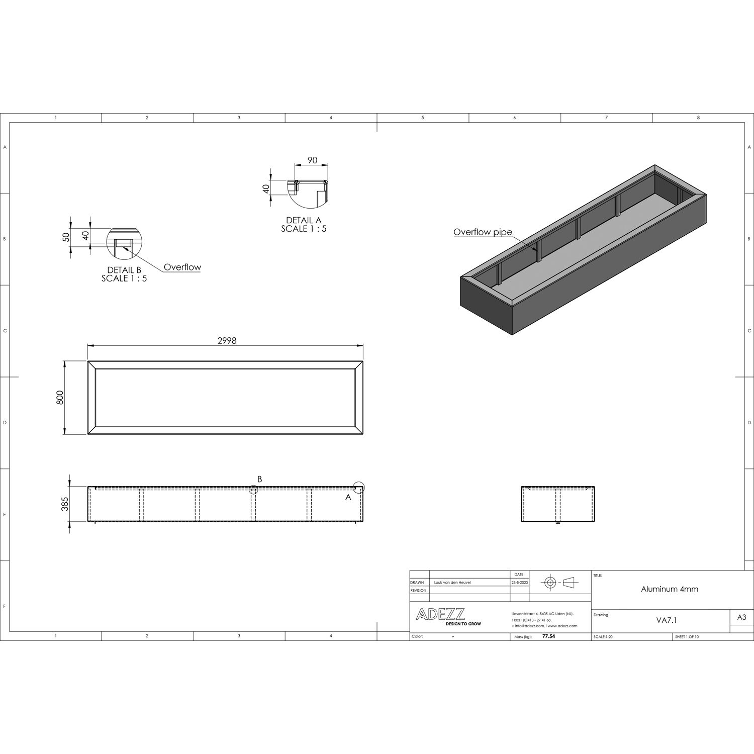 ADEZZ Aluminium Garden Ponds 22 Sizes L300cm X W80cm X H40cm RAL