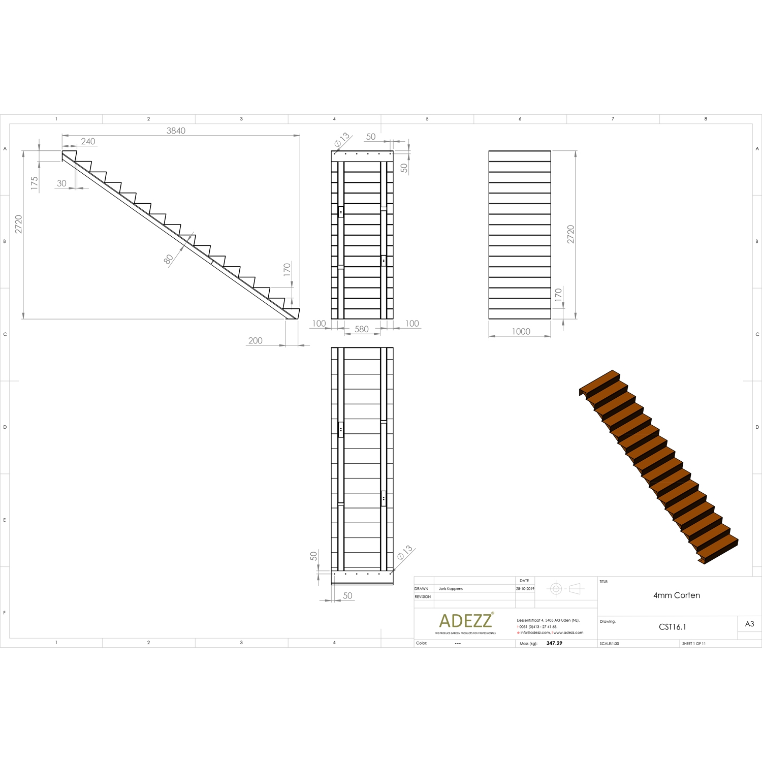 ADEZZ 100cm Wide Corten Steel Stairs From 2 To 17 Steps 16 Stps