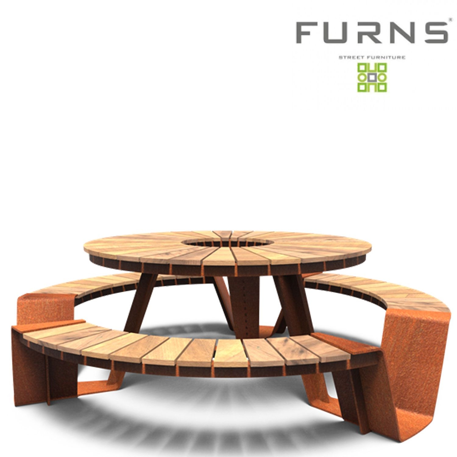 Furns Corten Steel Dunc Circular Picnic Set L230cm X D230cm X H75cm